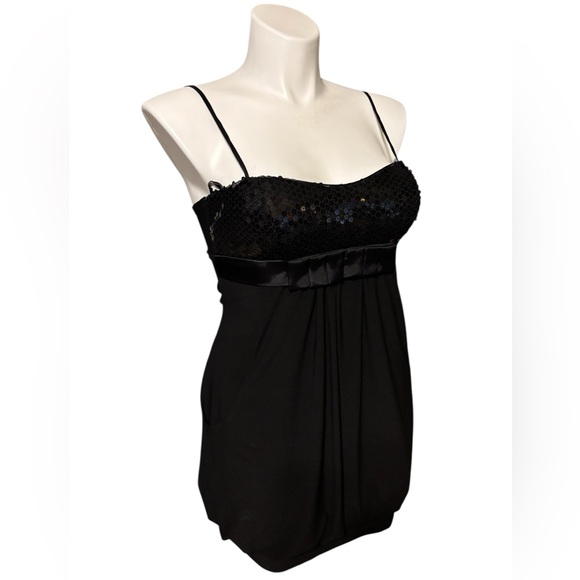 Cache 12 Black Sequin Cocktail Dress NWT Pockets Spaghetti Strap Y2K - Picture 4 of 9